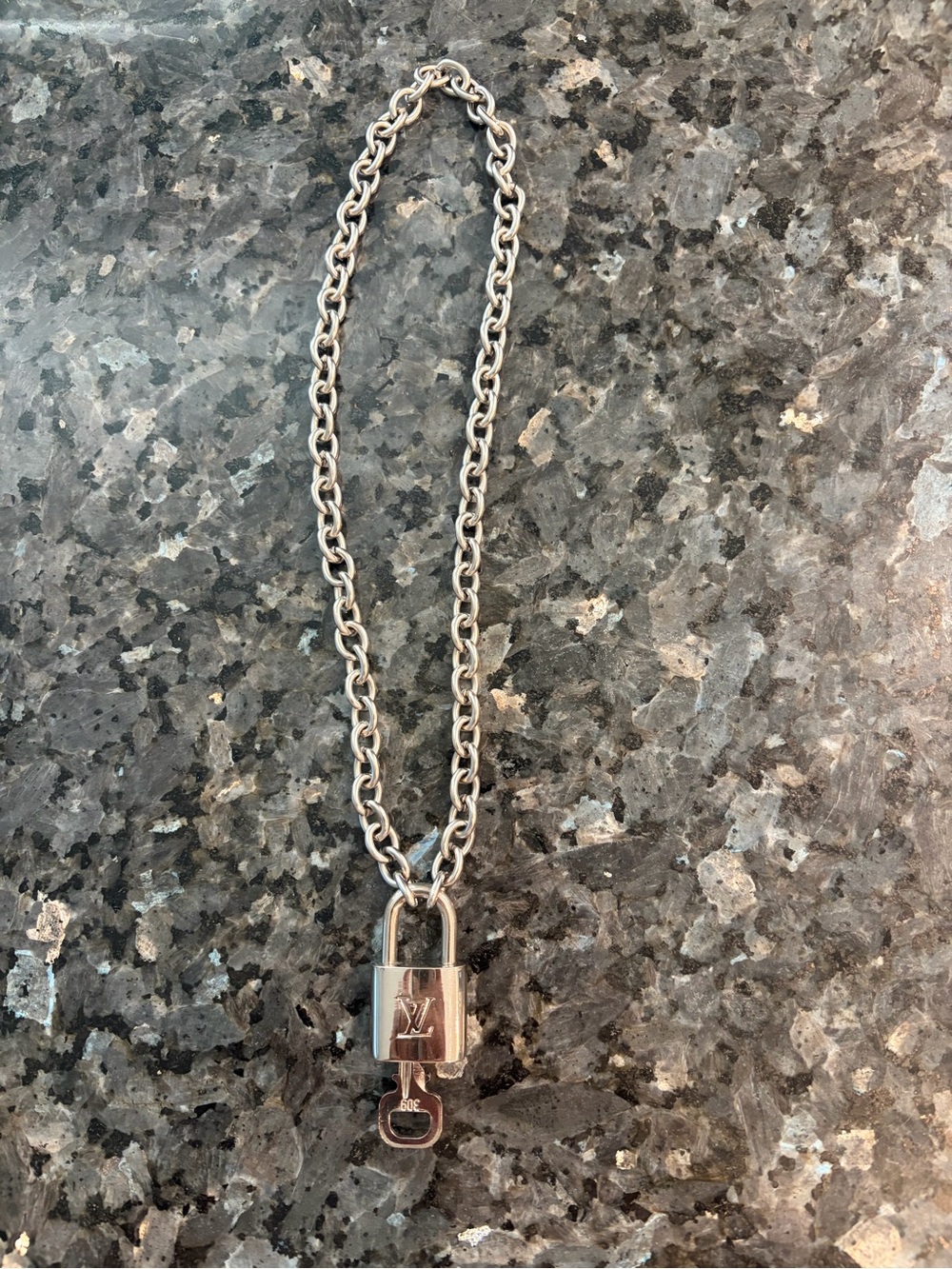Louis Vuitton Silver Padlock Chain Necklace